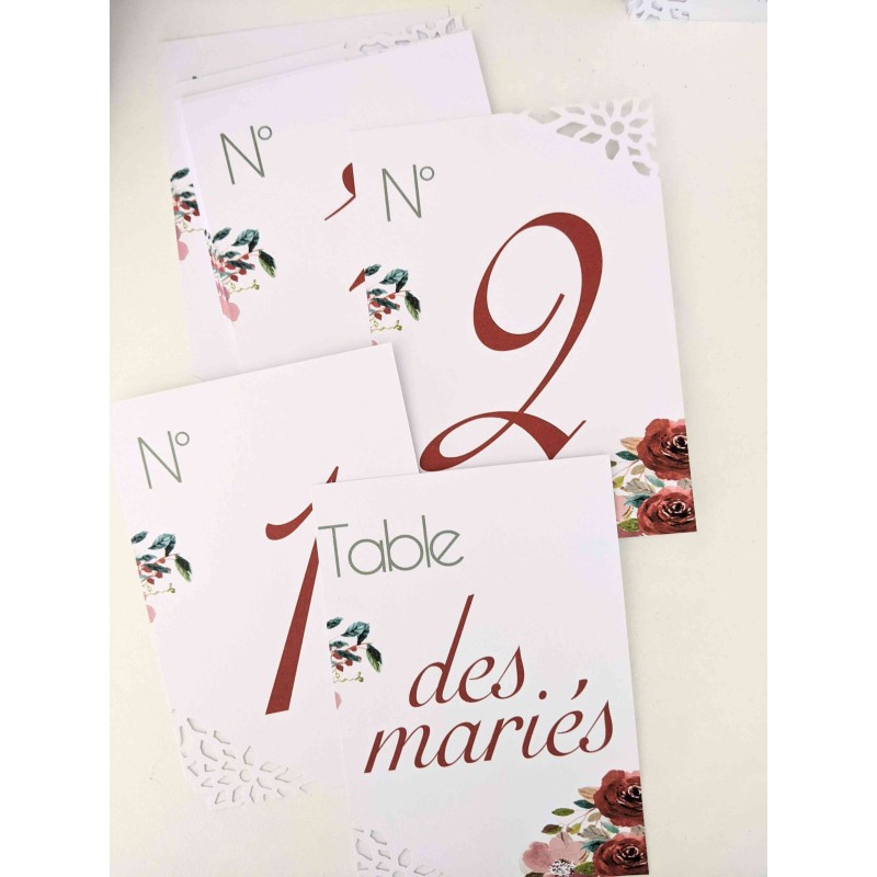 numero-table-mariage-personnalise-rouge-floral-fleur-rose