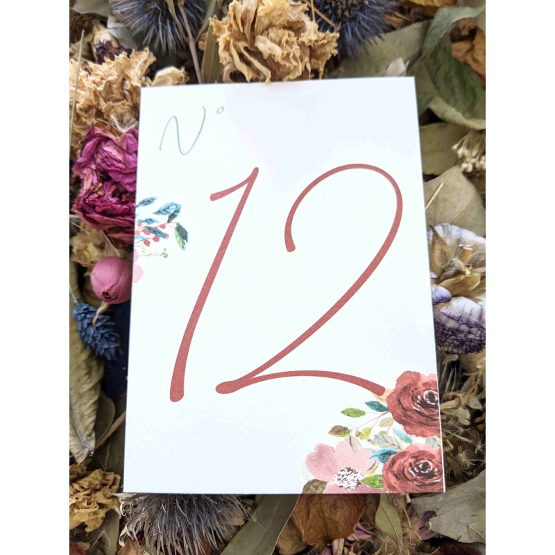 numero-table-mariage-personnalise-rouge-floral-fleur-rose