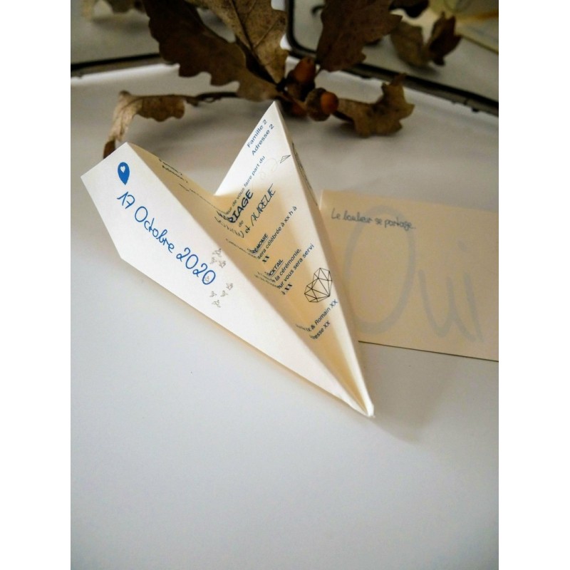 "Oumou" AVION ORIGAMI - FAIRE PART PERSONNALISE MARIAGE MADAME BABIOLES