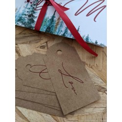 Etiquette marque place vintage kraft - Faire part mariage thème Noël - Faire part mariage hiver sapin rouge et vert